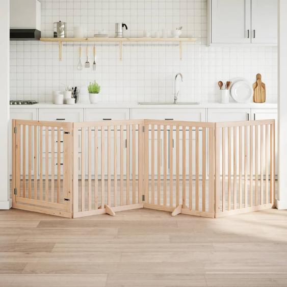 Barrière pour chiens avec porte 4 panneaux bois de peuplier