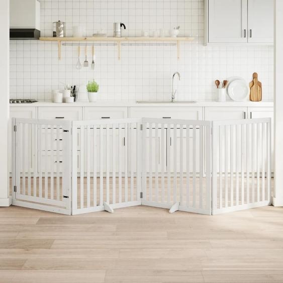 Barrière pour chiens et porte 4 panneaux blanc bois de peuplier