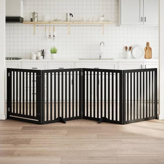 Barrière pour chiens et porte 4 panneaux noir bois de peuplier