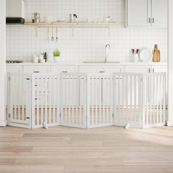 Barrière pour chiens et porte 6 panneaux blanc bois de peuplier