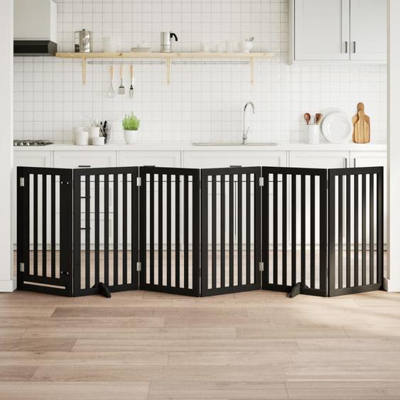 Barrière pour chiens et porte 6 panneaux noir bois de peuplier