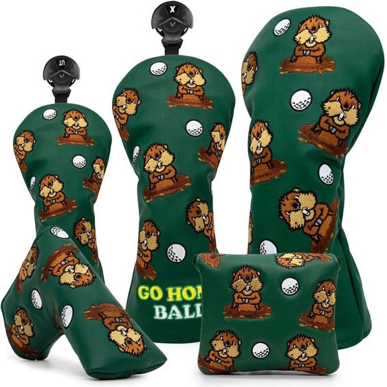 barudangolf Couverture de tête de club de marmotte en cuir vert, conducteur de golf, bois de parcours, hybride, couverture de sauna UT, broderie de haute qualité