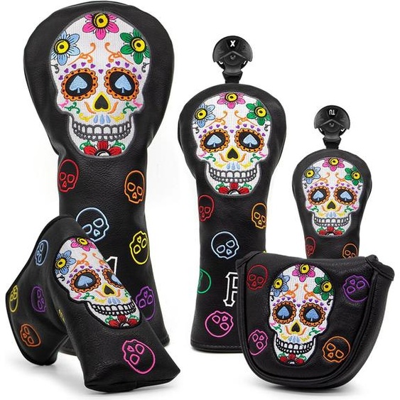 barudangolf Couvre-chef de club de golf # 1 # 3 # 5 couvre-chef en bois crâne Design pilote Fairway hybride bois couvre-chef noir PU Premium tête en cuir