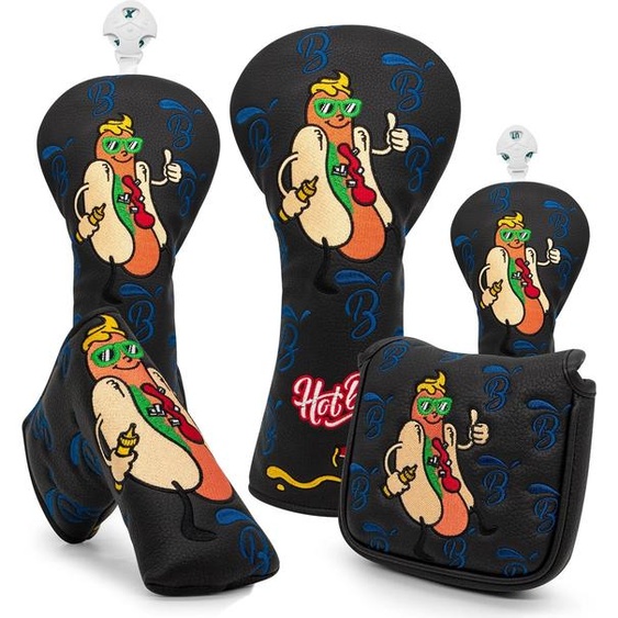 barudangolf Hot Dog Design Cuir noir Haute qualité Club de golf couvre-têtes ensemble Golf Fariway bois couvre hybride tête couvre 3 5 U tête en bois