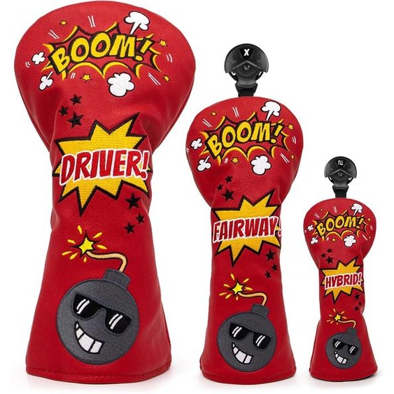 barudangolf Housse de tête de club de golf rouge, cuir de qualité supérieure, ensemble de housses de tête de club de golf pour driver, fairway, hybride