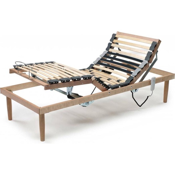 Base de lit simple Dbuz, sommier à lattes en bois avec moteur, 100% Italy, base orthopédique motorisée et inclinable, Cm 80x190h 34