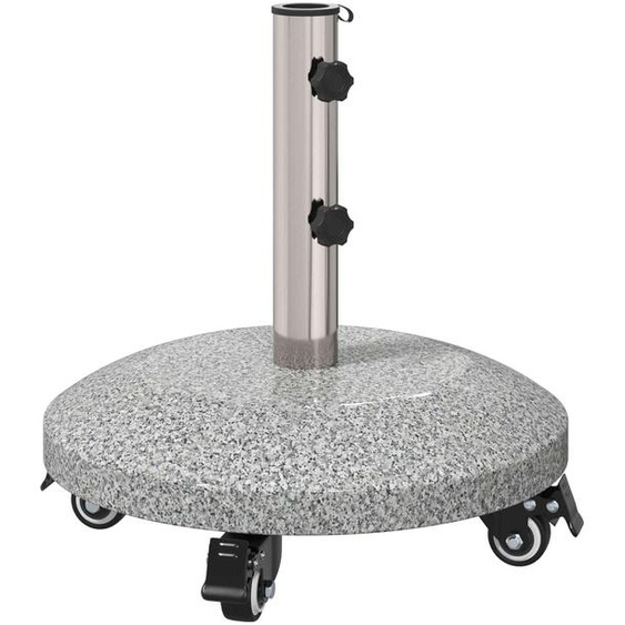 Base en granit avec roulettes, pour poteaux de 4 à 5 cm de diamètre, poids : 27,2 kg, couleur : gris