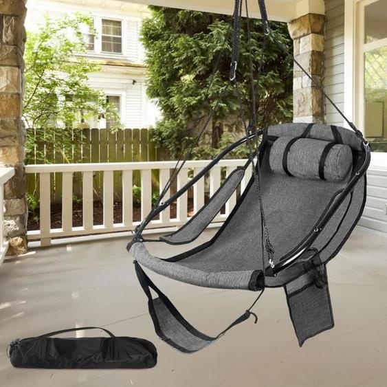 Bathonly Sièges Suspendu avec Repose-PiedsSky Chaise Hamac Noir