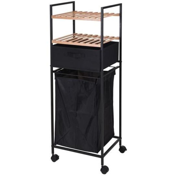 Bathroom Solutions Support de rangement et 2 étagères panier à linge, Bambou et noir, 38 x 32.5 x 109 cm (l x P x H)