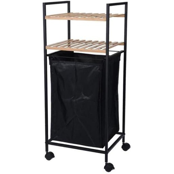 Bathroom Solutions Support de rangement et 2 étagères panier à linge, Bambou et noir, 38 x 32.5 x 89.5 cm (l x P x H)
