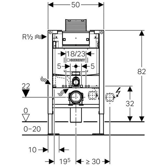 Bâti-support autoportant DUOFIX 82cm avec réservoir OMEGA 12cm - GEBERIT - 111.009.00.1