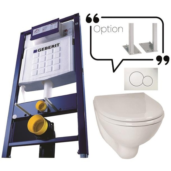 Bâti-support en applique + cuvette WC courte + abattant et plaque de commande sans jeu de pieds autoportant GEBERIT PROMO4