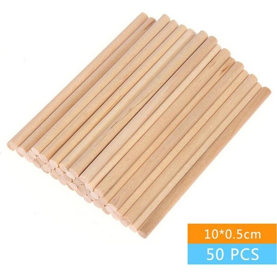 Bâtons de bois rond, 50 pièces 10x0.5cm naturel, DIY bois de bricolage pour lartisanat & le modélisme