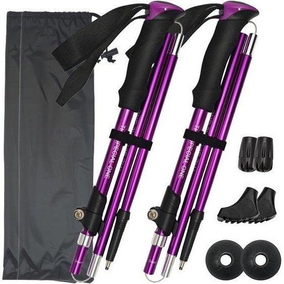 Bâtons de marche nordique pour hommes et femmes, bâtons de randonnée télescopiques pliables en deux parties, réglables de 110 à 130 cm, bâtons de randonnée et de trekking de haute qualité en aluminium, avec 3 paires de embouts en caoutchouc et un sac de