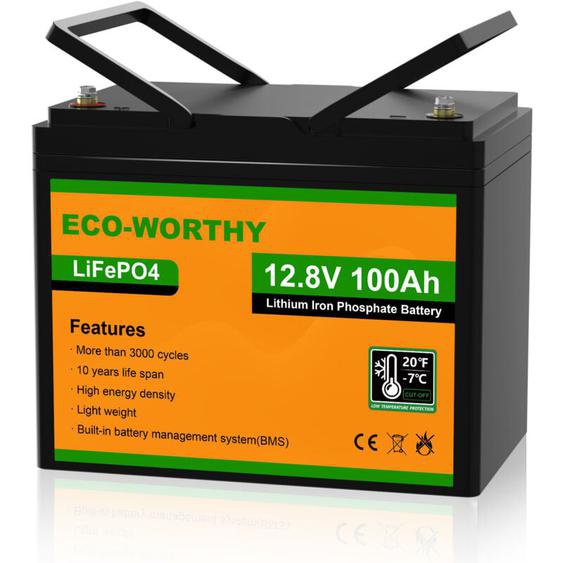 Batterie au lithium 12V 100Ah LiFePO4 rechargeable avec cycle profond de plus de 3000 fois et protection bms pour systeme solaire, bateau, kit de