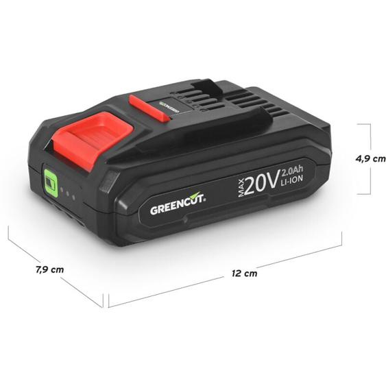 Greencut - Batterie au lithium 2.0Ah, pour les outils de jardinage et bricolage équipés du système 20V BTD2020L