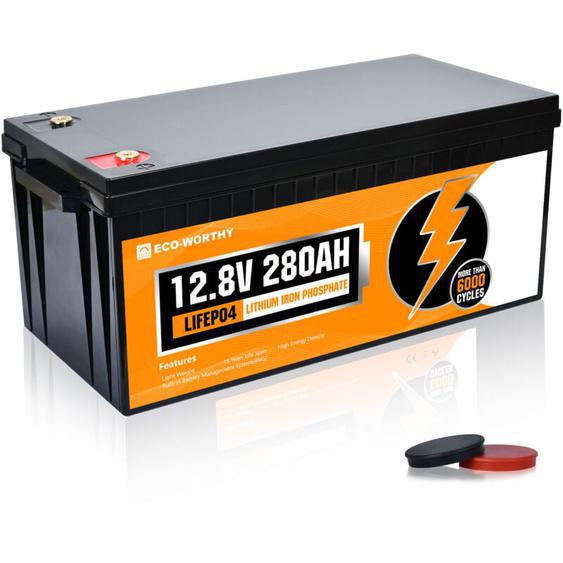 Batterie lithium 12V 280Ah Lifepo4 Akku Rechargeable Batterie avec cycle profond 6000+ fois et protection bms pour systeme solaire, bateau, kit de