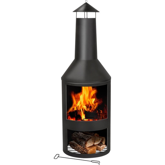 BBQ Collection BBQ Collection Four dextérieur avec cheminée - Four de jardin 134 x 44,5 x 44,5 cm - Four de terrasse pour le bois de chauffage - Four de terrasse avec ramasse-cendres, tisonnier et réserve de bois - Jardin et terrasse - Acier au carbone