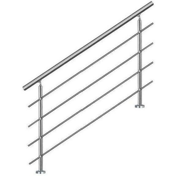Bc-elec - AHM1204 Main courante descalier 120cm, balcon, balustrade, garde-corps en inox avec 4 barres transversales, install. à plat ou inclinée