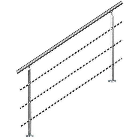 Bc-elec - AHM1403 Main courante descalier 140cm, balcon, balustrade, garde-corps en inox avec 3 barres transversales, install. à plat ou inclinée