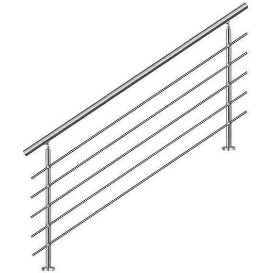 Bc-elec - AHM1805 Main courante descalier 180cm, balcon, balustrade, garde-corps en inox avec 5 barres transversales, install. à plat ou inclinée