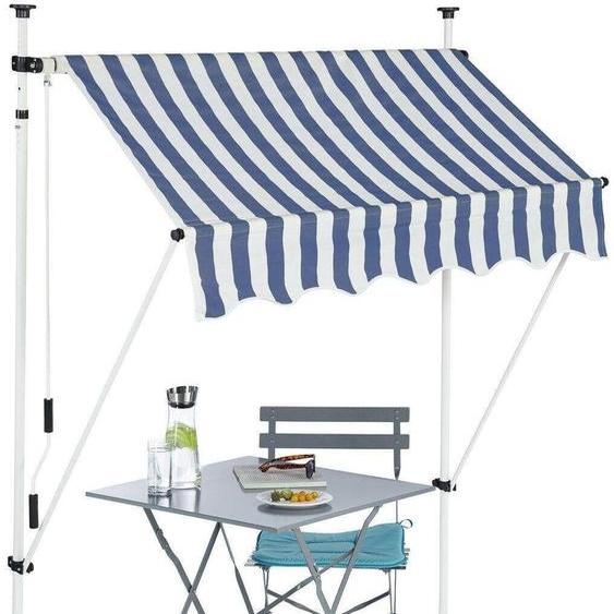 Bc-elec - HHYVA1512-Bluewhite Auvent rétractable manuel store banne marquise pour patio & terrasse 150x120cm blanc et bleu