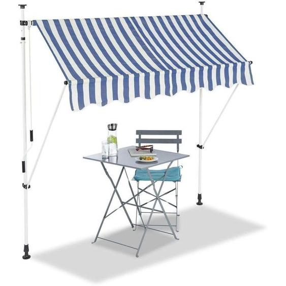 Bc-elec - HHYVA2012-Bluewhite Auvent rétractable manuel store banne marquise pour patio & terrasse 200x120cm blanc et bleu