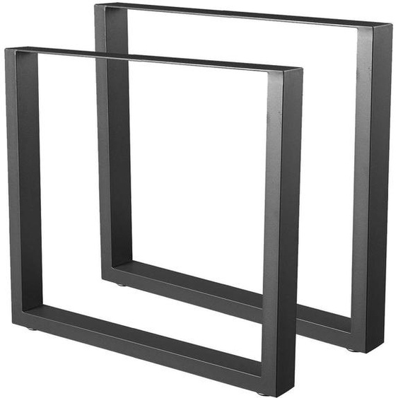 Bc-elec - HM8072-B Jeu de 2 Pieds de table en acier format rectangulaire noir, Pieds pour meubles, Pieds de table métal 80x72cm