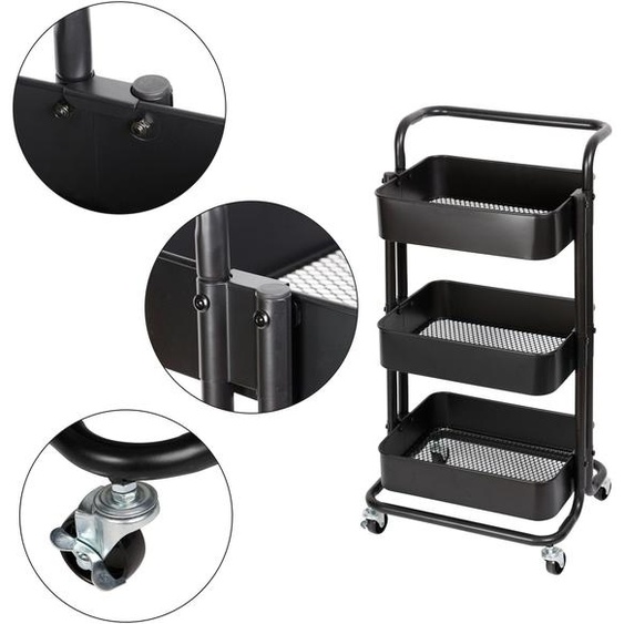 Bc-elec - HT2-SH3M-BLACK Chariot de Service à roulettes en métal, Desserte de cuisine, salle de bains, Servante 3 étages avec freins