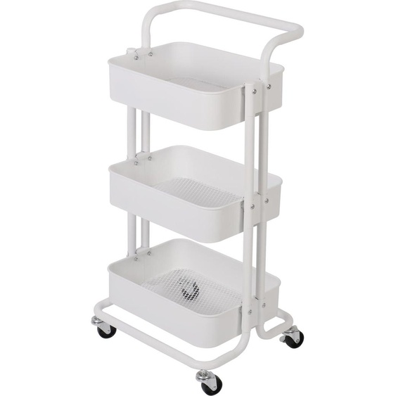 Bc-elec - HT2-SH3M-WHITE Chariot de Service à roulettes en métal, Desserte de cuisine, salle de bains, Servante 3 étages avec freins