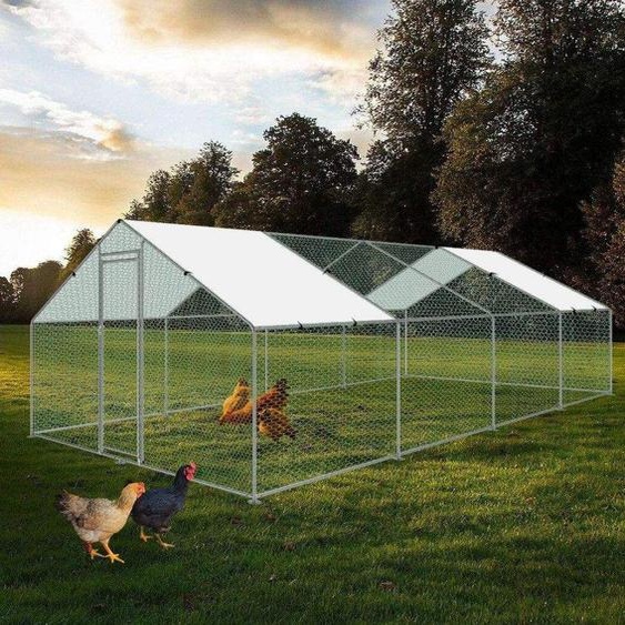 Bc-elec - RA-382 Poulailler dextérieur 3x8x2m, enclos grillagé pour poules, volaille, structure en acier galvanisé 25x0.65mm
