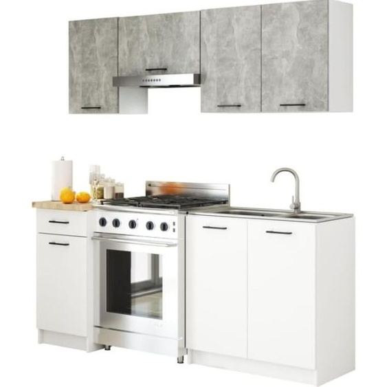 BDW Cuisine 180 cm Kitchen block, Béton blanc