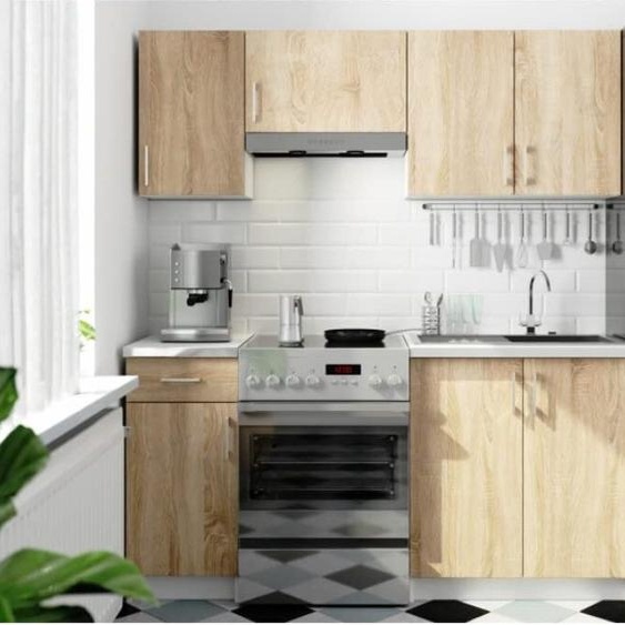 BDW Cuisine 180 cm Kitchen block, Blanc / Chêne Sonoma