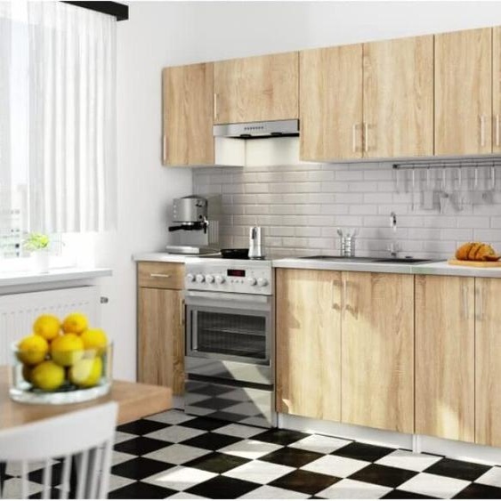 BDW Cuisine 240cm bloc de cuisine, Blanc / Chêne Sonoma