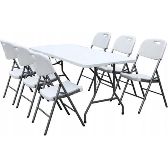 BDW Table de jardin avec 6 poufs Table pliante 180x75 cm avec poignée de transport,