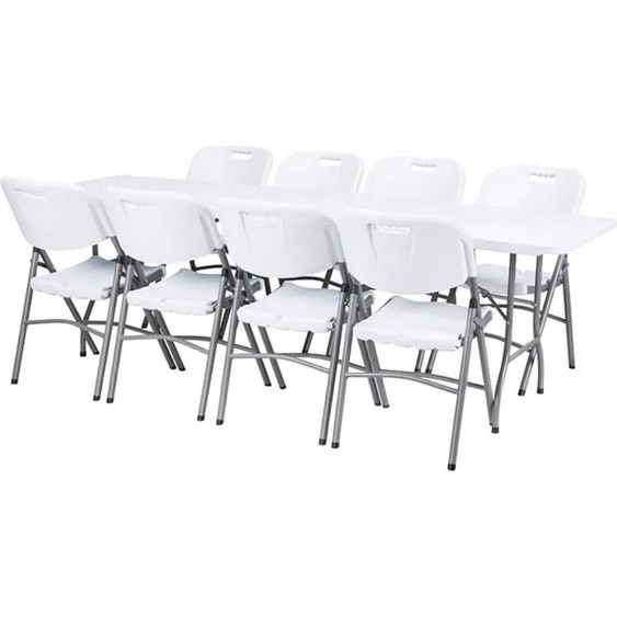 BDW Table de jardin avec 8 poufs Table pliante 240x75 cm avec poignée de transport,