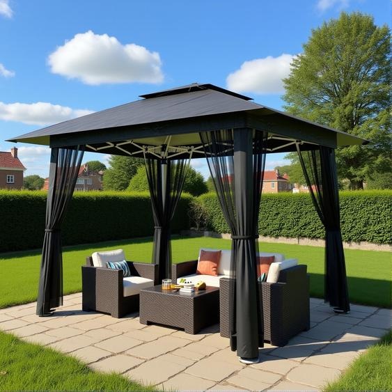 BEALIFE CT21 Pop-Up Pavillon 3,95x3,95m | Réglable en hauteur (3 niveaux) | Etanche & protection UV | Pour les fêtes de jardin | Gris