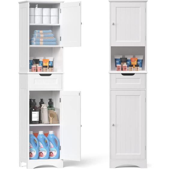 Bealife - Meuble Colonne Salle de Bain Rangement sur Pied Armoire Haute 2 Portes et 1 Tiroir 1 Placard Ouverte Étagère Réglable