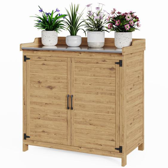 Table de Rempotage Armoire de Jardin Meuble de Rangement 2 en 1 Bois Sapin Acier - Bealife