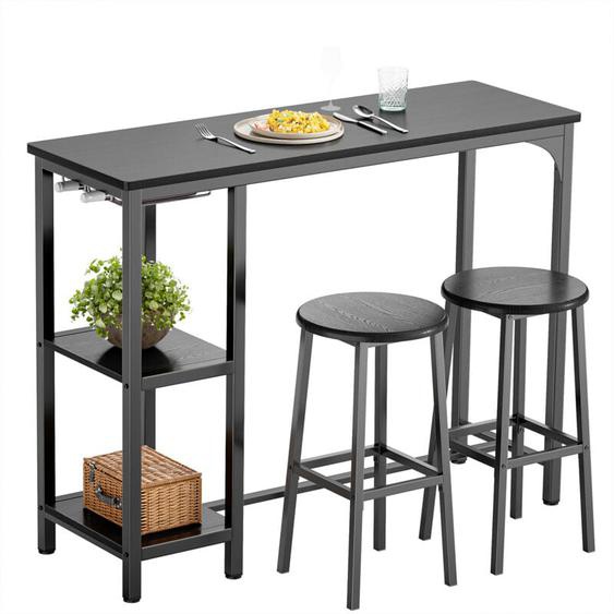 Table Haute Mange Debout 2 Tabouret Table de Bar Cuisine Ensemble de Meubles de Salle à Manger Cadre en Acier Noir - Bealife