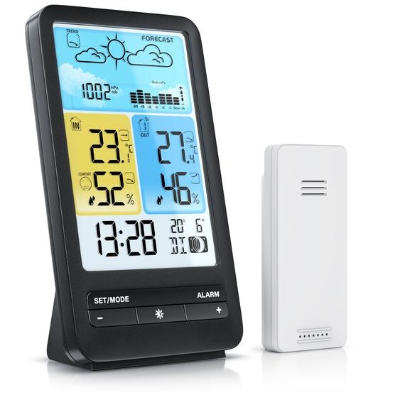 BEARWARE - Station météo radio avec écran couleur et capteur extérieur - signal DCF - DST - température intérieure et extérieure - alarme de température alarme de gel - pression atmosphérique (relative) - baromètre - tendance de température