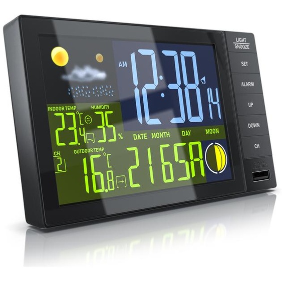 BEARWARE Station météo radio intérieur et extérieur avec capteur extérieur - signal DCF horloge radio - écran couleur - thermomètre - hygromètre