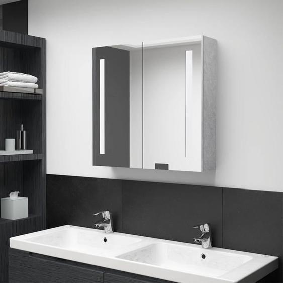 BEAU Armoire avec Miroir Armoire de Toilette - Armoire de salle de bain à miroir LED - Gris béton - 62x14x60 cm mode776020