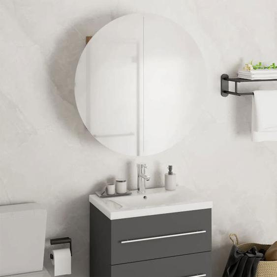 BEAU Armoire avec Miroir Armoire de Toilette - Armoire de salle de bain miroir rond et LED Chêne 47x47x17,5 cm mode832760