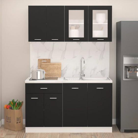 BEAU Buffet bahut cuisine Meuble sur pied - Armoire Ensemble de meubles de cuisine 4 pcs Noir - Aggloméré mode373294