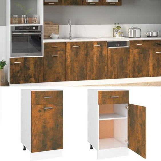 BEAU Buffet cuisine Meuble sur pied - Armoire de plancher à tiroir - Chêne fumé 40x46x81,5 cm Bois mode734420