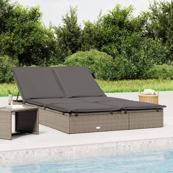 BEAU Chaise longue à 2 places avec coussins - chaise dextérieur détente - Gris résine tressée,201x110x62 cm mode682971