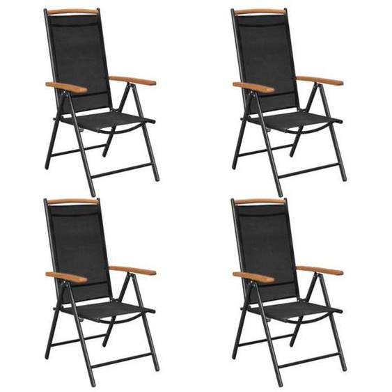 BEAU Chaises dextérieures - Chaises de jardin pliables lot de 4 aluminium et textilène noir58x65x109 cm mode656149