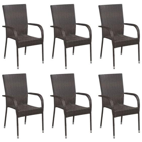 BEAU Chaises dextérieures - Chaises empilables dextérieur lot de 6 Résine tressée Marron,55,5x53,5x95 cm mode340051