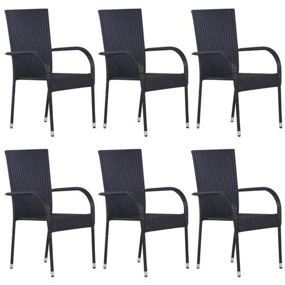 BEAU Chaises dextérieures - Chaises empilables dextérieur lot de 6 Résine tressée Noir555x535x95 cm mode600639